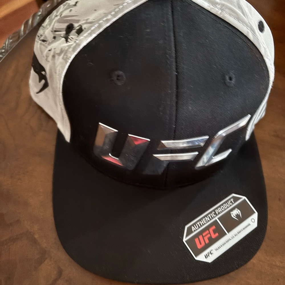 UFC Black and White Metallic Logo Snapback Cap